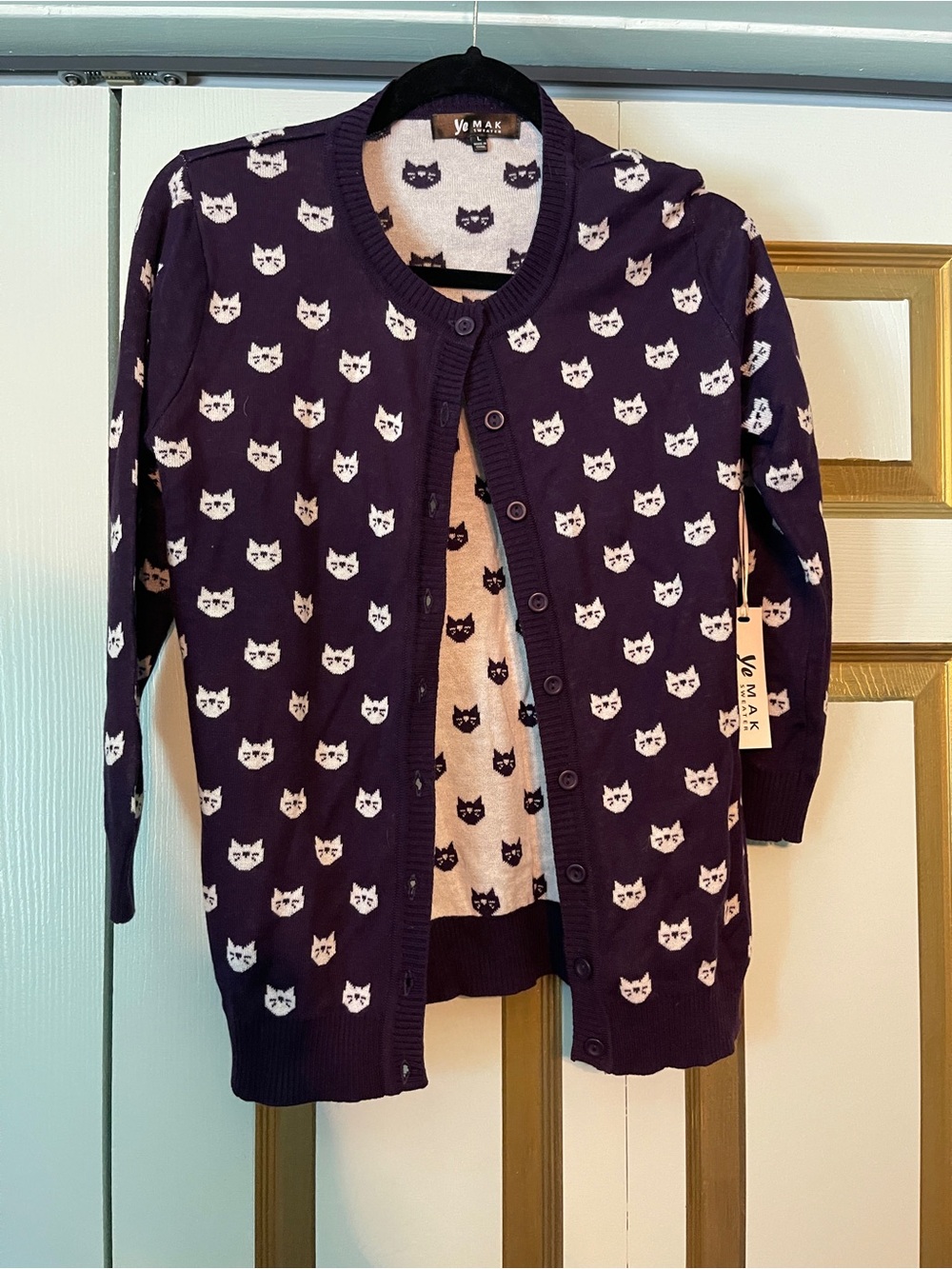 Ye Mak Women’s ' Purple Cat Print Cardigan